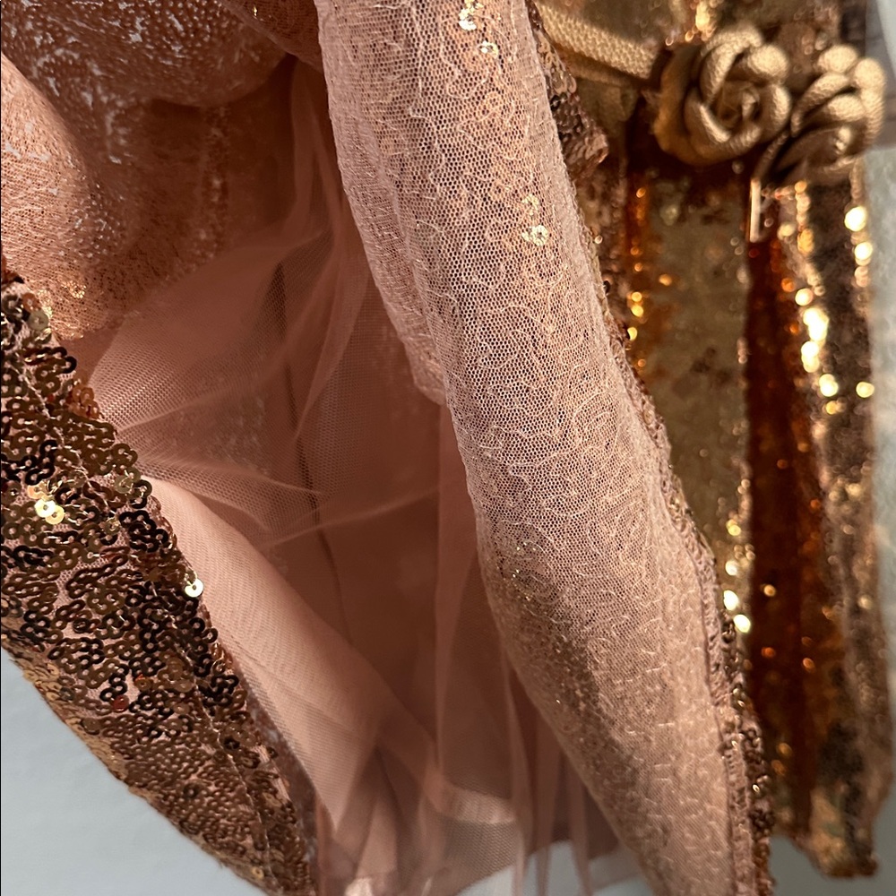 DISNEY Belle Sequin Gold Rose Gold Sleeveless Party A-Line Girl's Dress 5/6 NWT - Picture 5 of 6